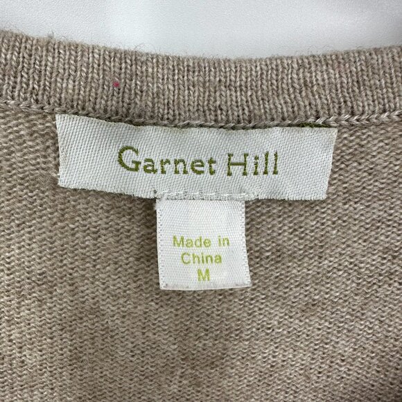 Garnet Hill Floral Embroidered Sweater M Lambswool Cashmere Angora Tan Cream - Picture 3 of 7
